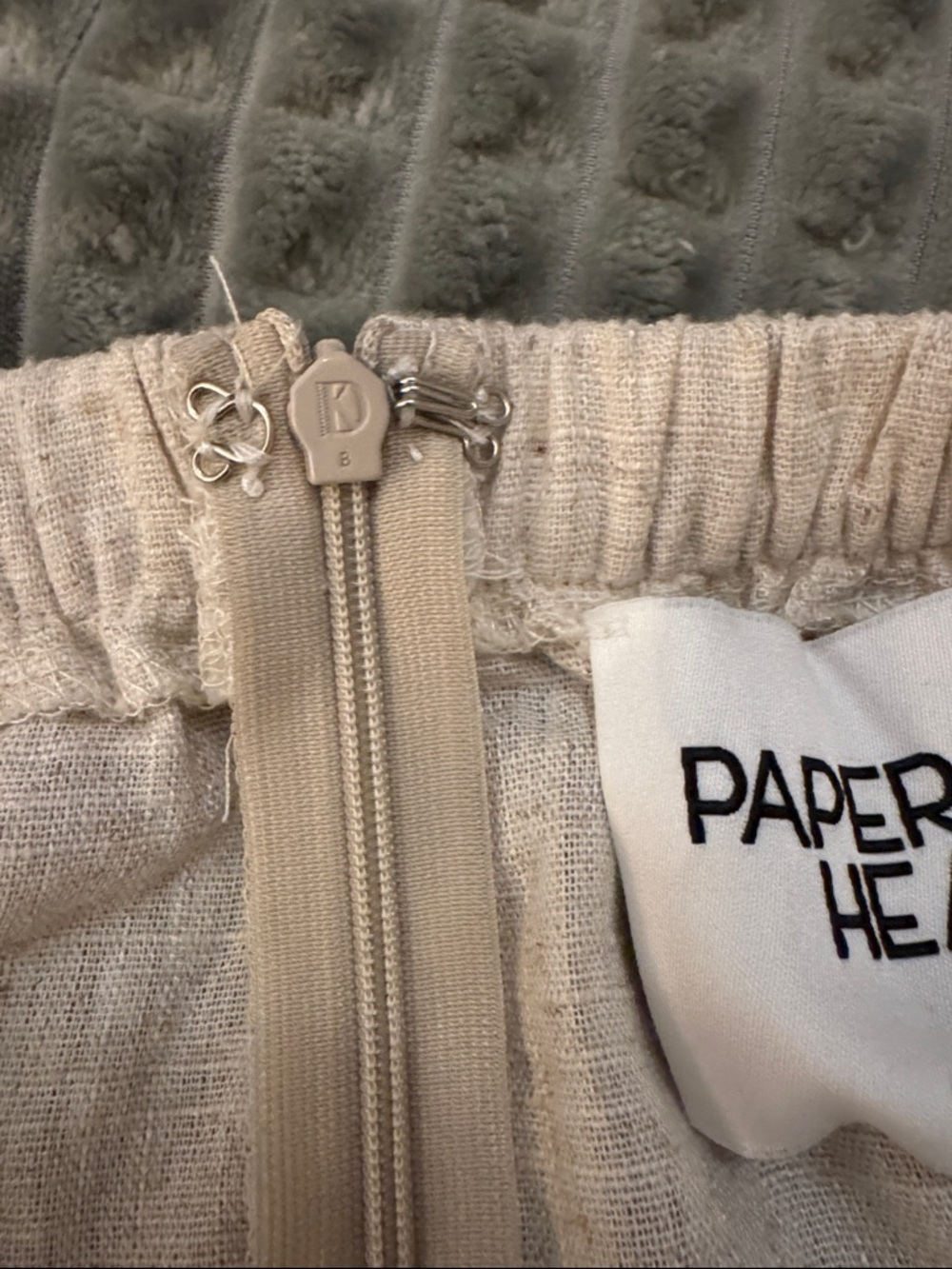 Anthropologie- Paper Heart Neutral Beige linen blend Maxi Skirt with Black Trim - Picture 7 of 11